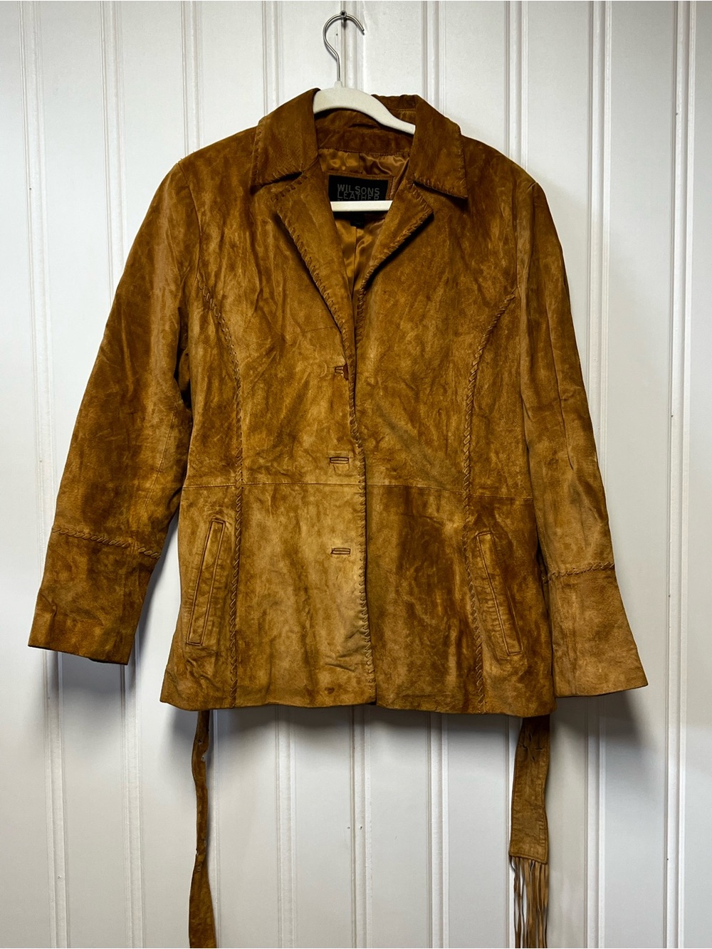 Vintage Wilsons Leather Pelle Studio Suede Fringe Belted Jacket XL